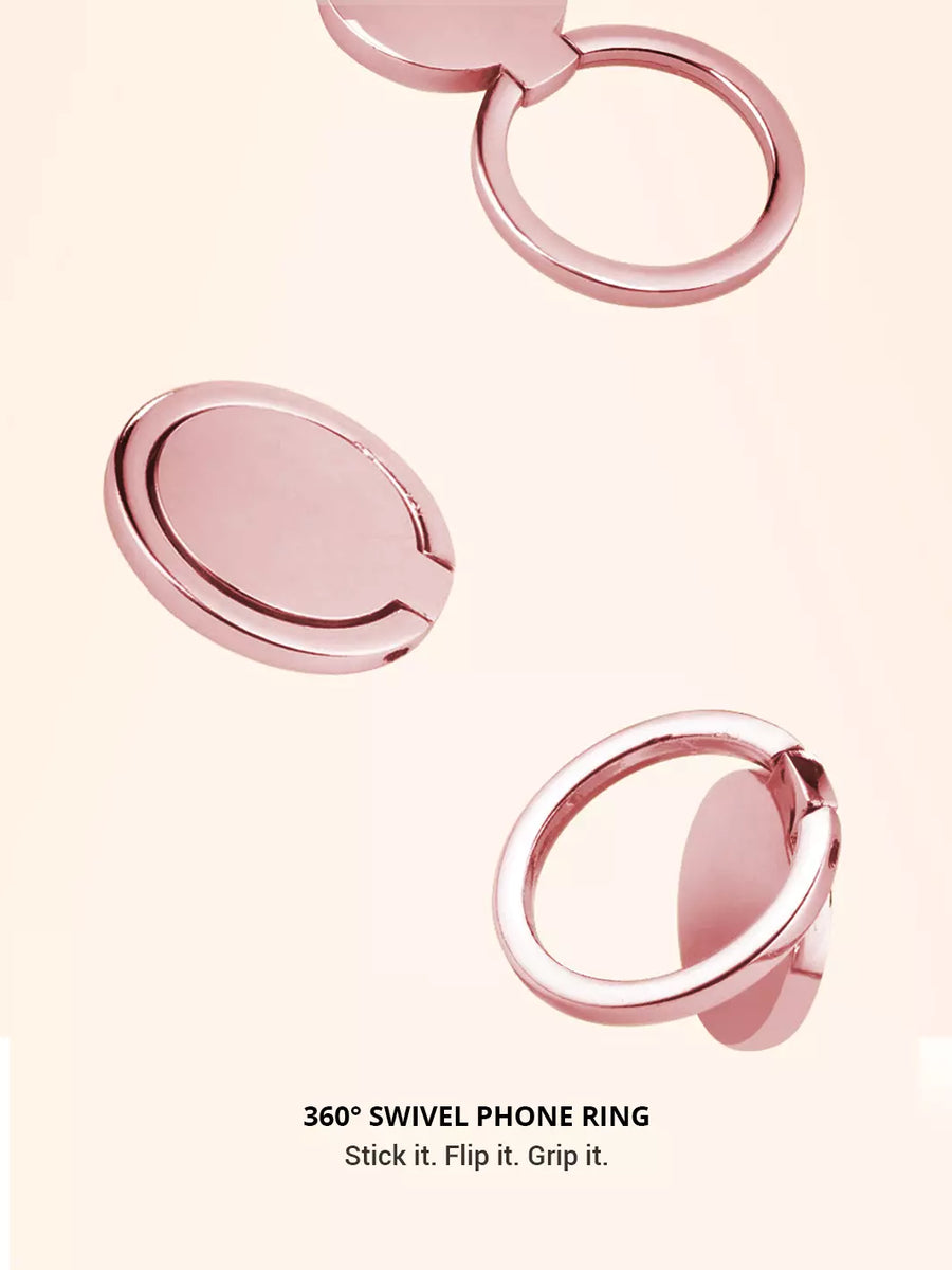 showing 3 functions of rose gold phone ring