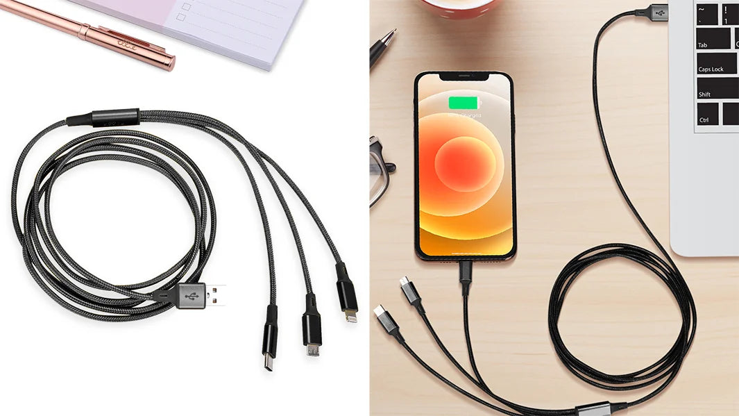 Charging an iphone using USB A Black 3 in 1 charging cable