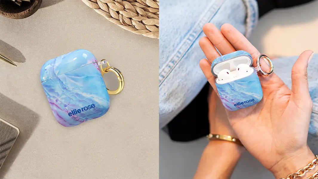 Showing 2 pieces mystic journey airpods case with gold metal ring