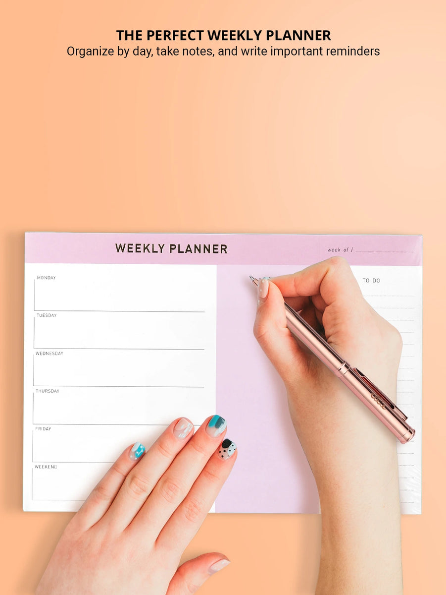 Weekly planner with rose gold pen and a cute nail polish