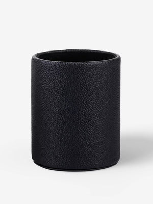 Black faux leather pen cup