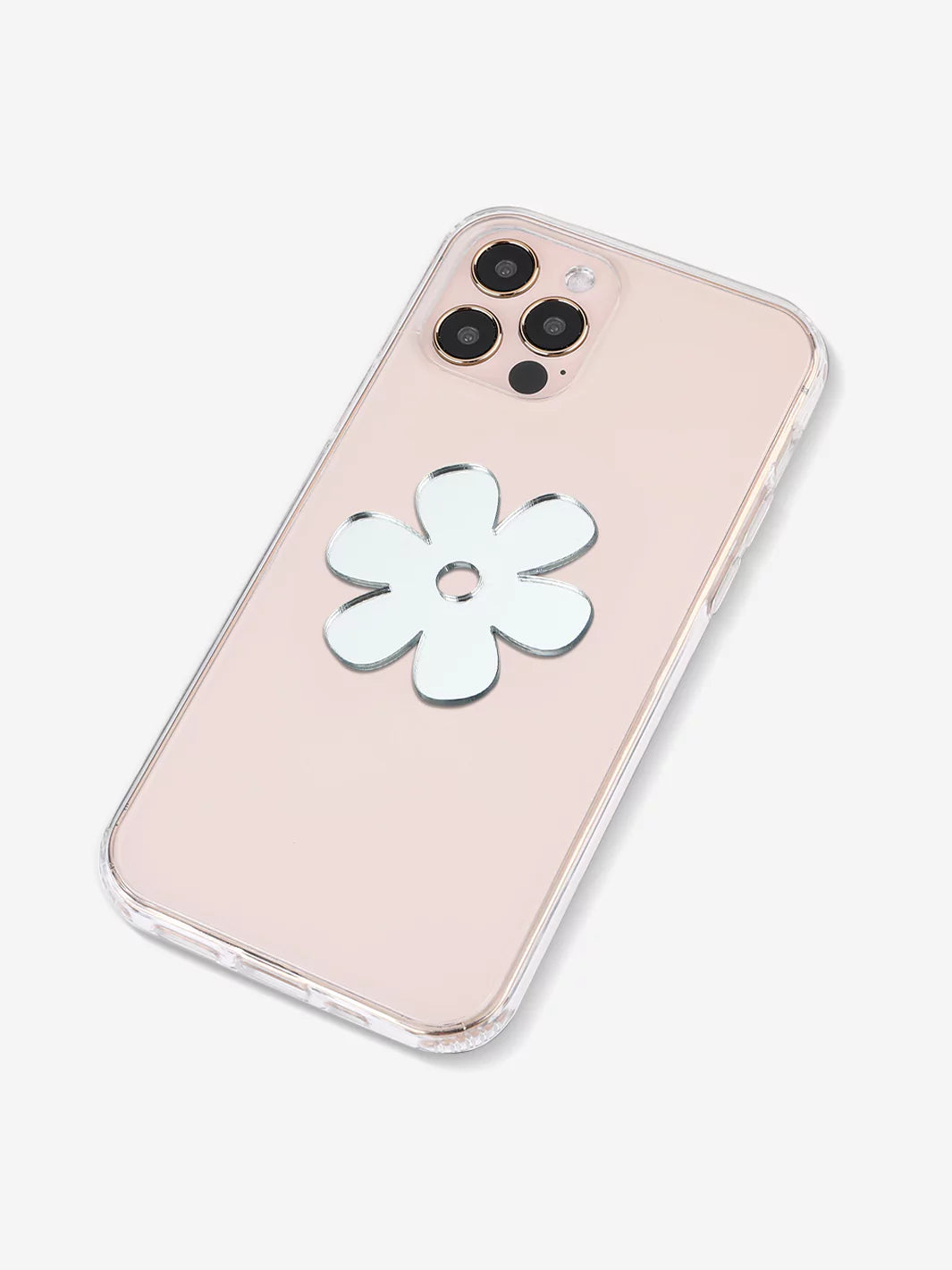 Flower Stick on mirror design at the back of Rose gold iPhone holographic case