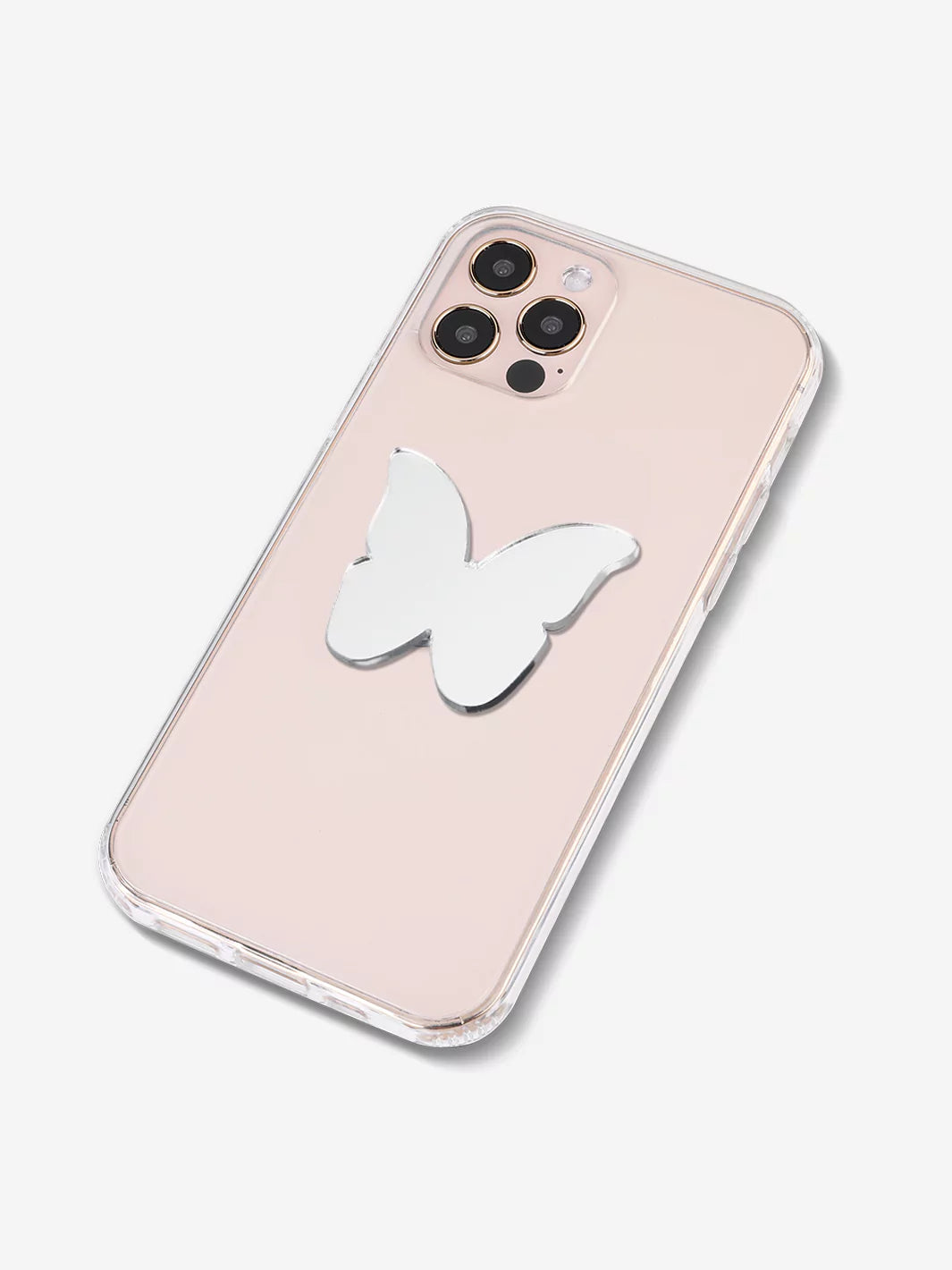 Butterfly mirror design at the back of Rose gold iPhone holographic  case