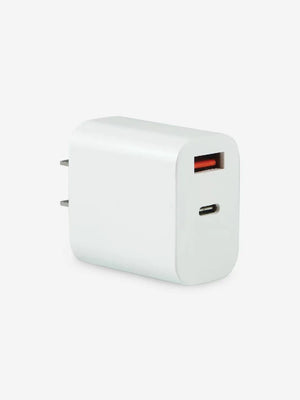 White Dual Port USB-C + USB-A Wall Charger