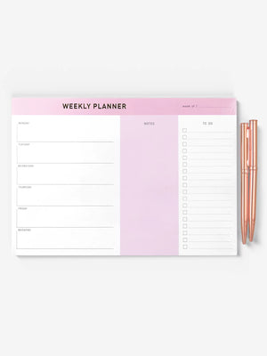 Pink Weekly planner with 2 rose gold pens