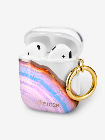 Candy Agate Airpods Case side view with gold ring hook