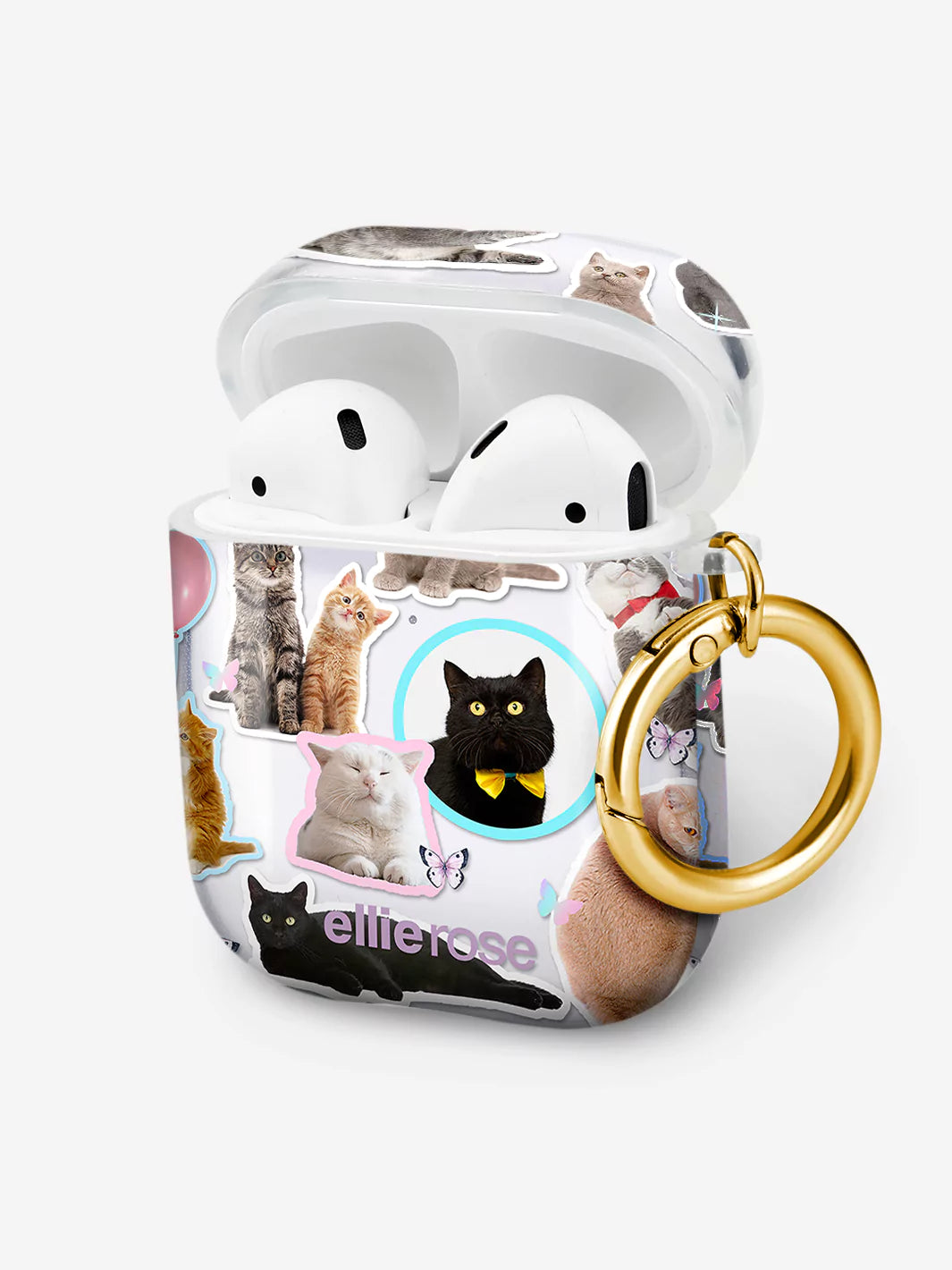 Meow Baby Airpods Case side view with gold ring hook