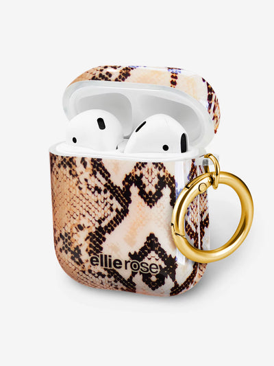 Side view Snakeskin Airpods Case with Gold Ring Hook