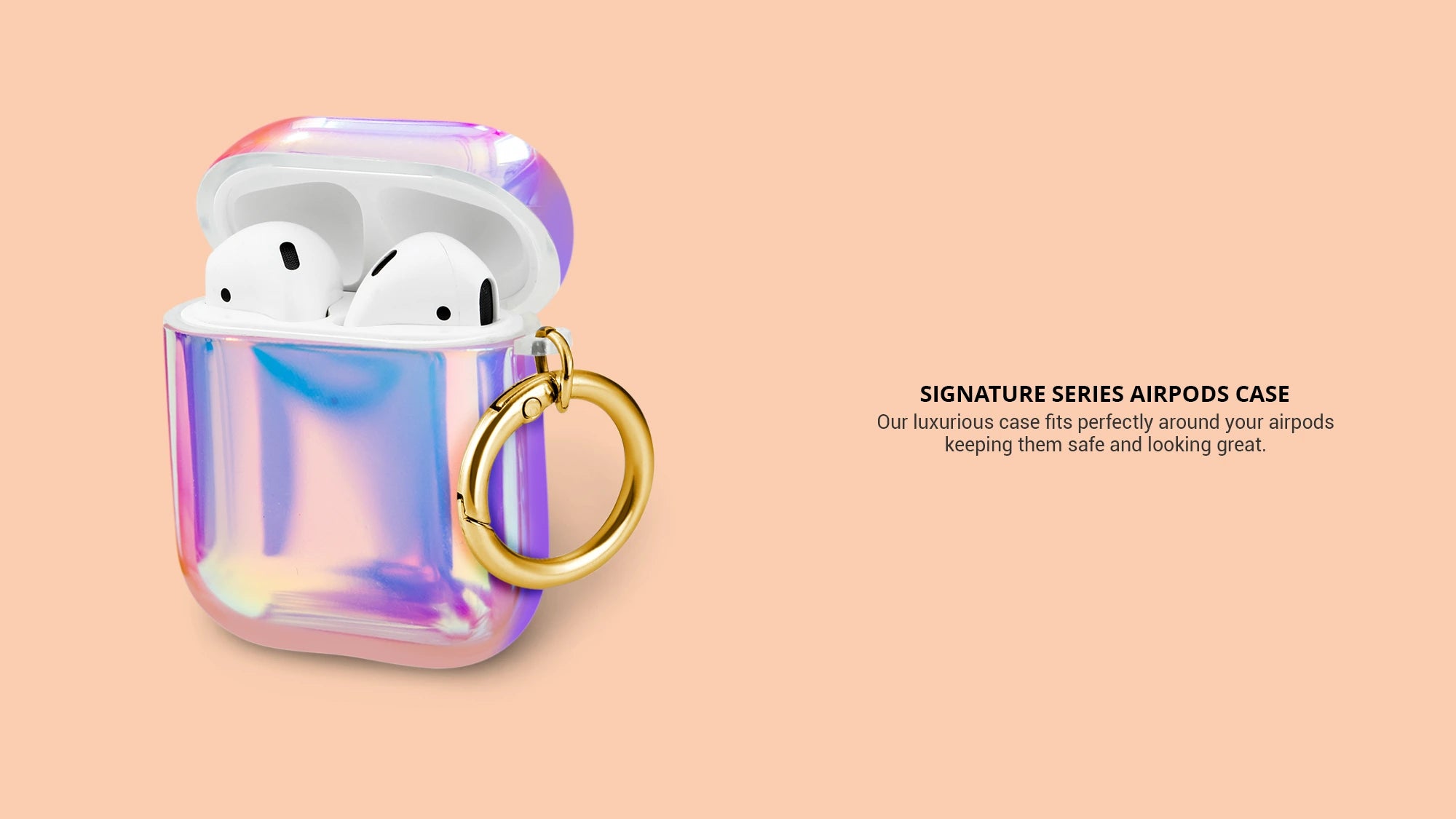 Aura airpods case with airpods inside case and gold ring