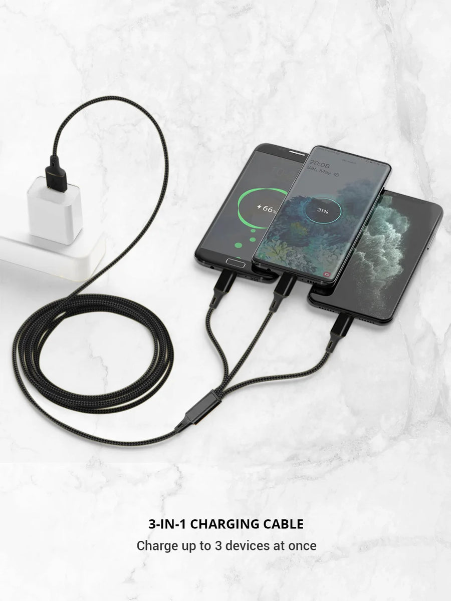 Charging multiple iphone using Black 3 in 1 charging cable USB A