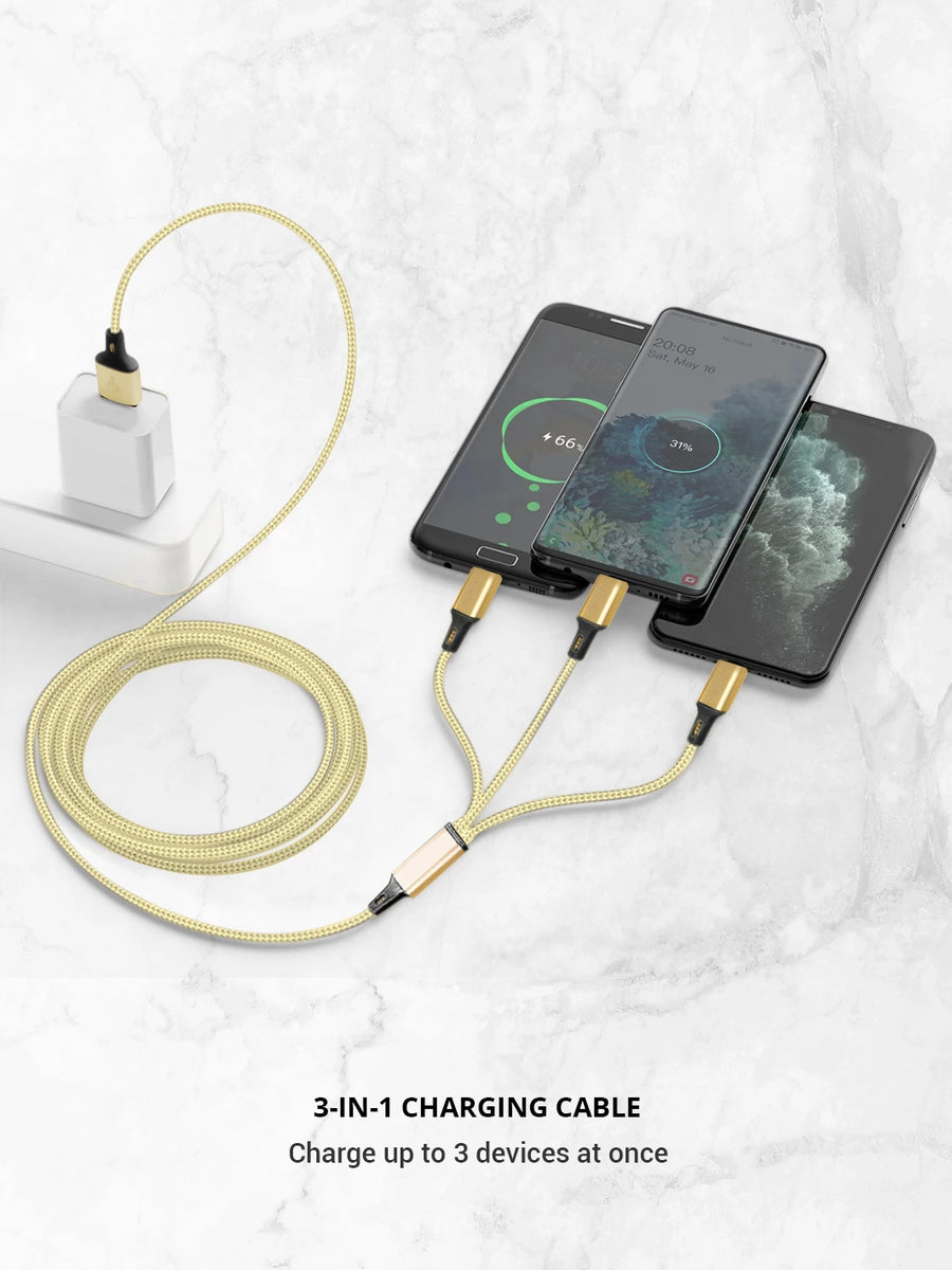 Charging multiple iphone using gold 3 in 1 charging cable USB A