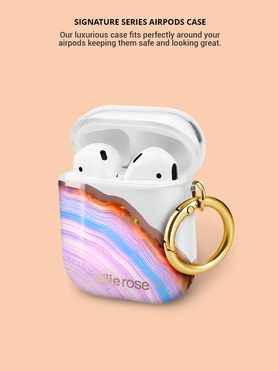 Candy agate airpods case showing signature series with gold ring clip