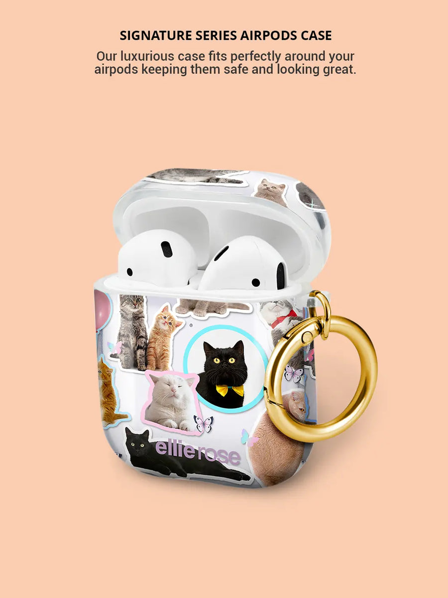 Meow baby airpods case with gold metal ring design