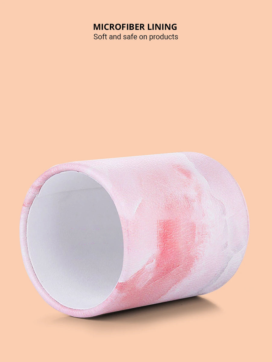 Pink onyx pen cup with micro fiber lining