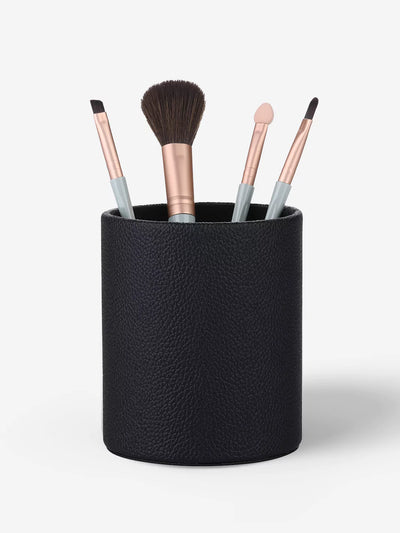 Black Faux leather pen cup with make up brush