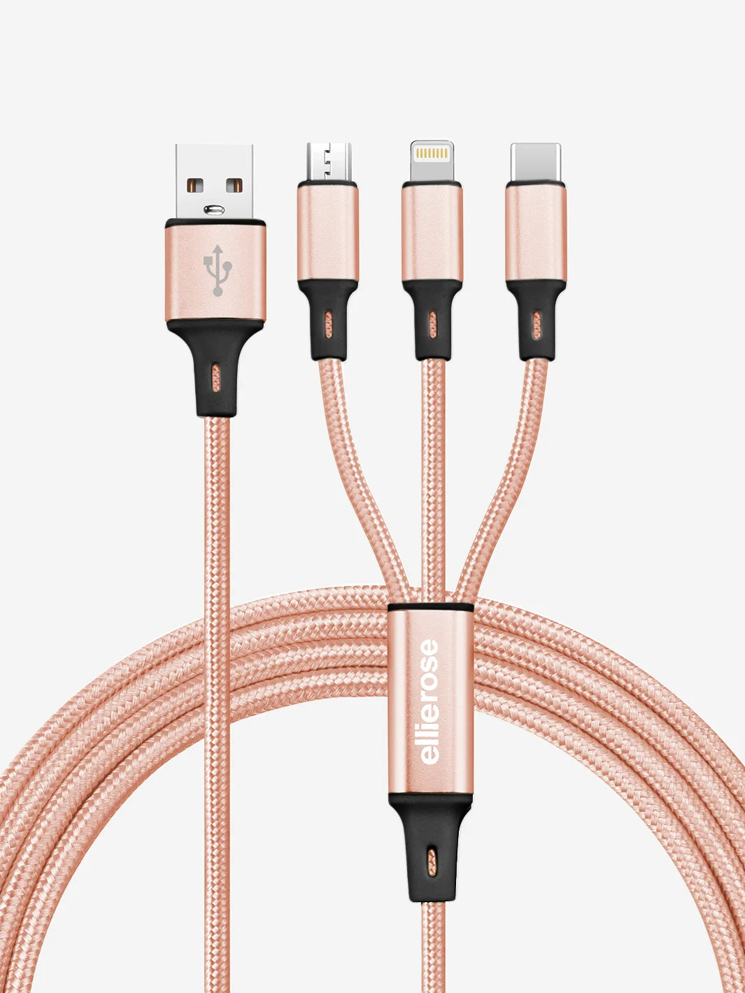 Rose Gold 3 in 1 charging cable USB A with braided nylon cable