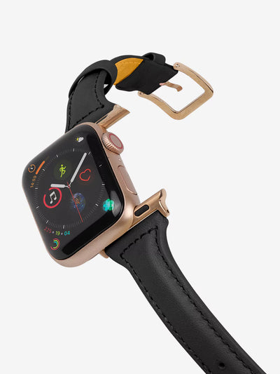 black leather band for apple watch while led screen is on and led display is not yet intact 