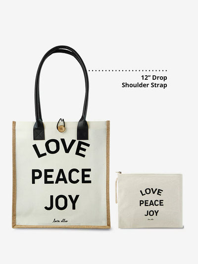 2 piece Market tote bag with Love peace joy on print
