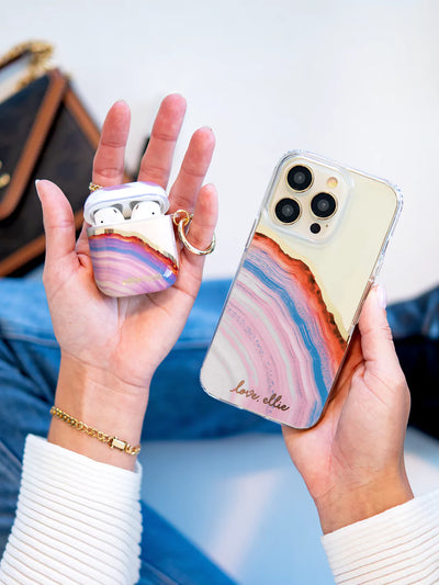 Candy Agate Airpods Case  held in hand with iphone