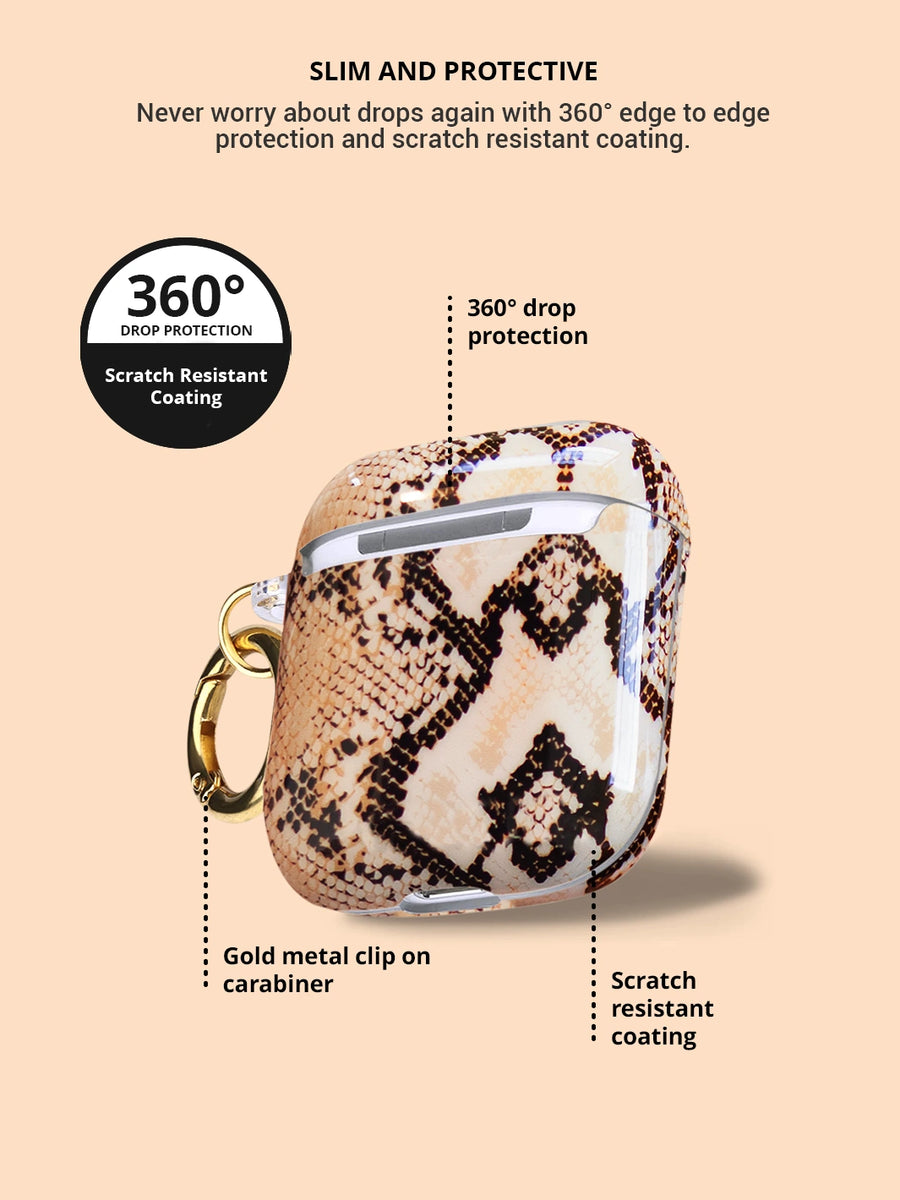 Snakeskin airpods case with gold metal clip slim and protective