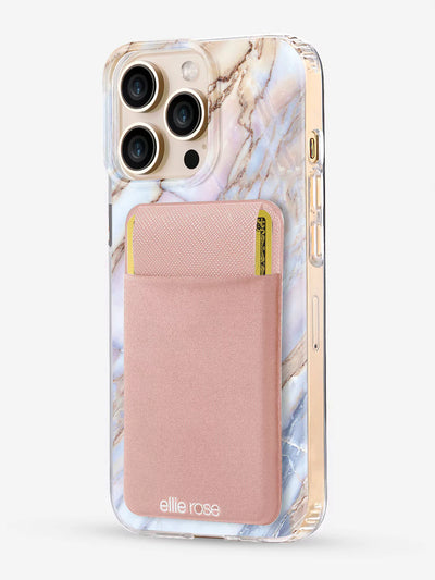 Blush Stick on Phone Pocket with card attached to luxury marble iPhone case