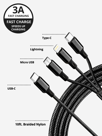 USB-C Black 3-in-1 Charging Cable