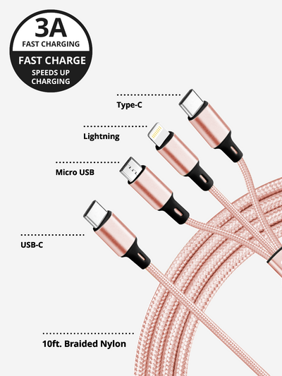 USB-C Rose Gold 3-in-1 Charging Cable