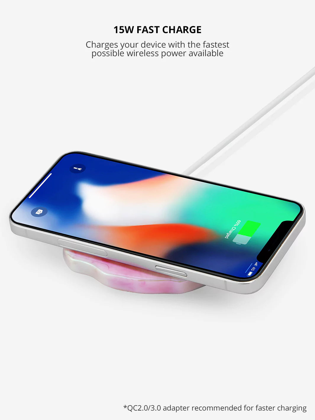 iPhone with Rose Quartz Holographic Wireless Charger