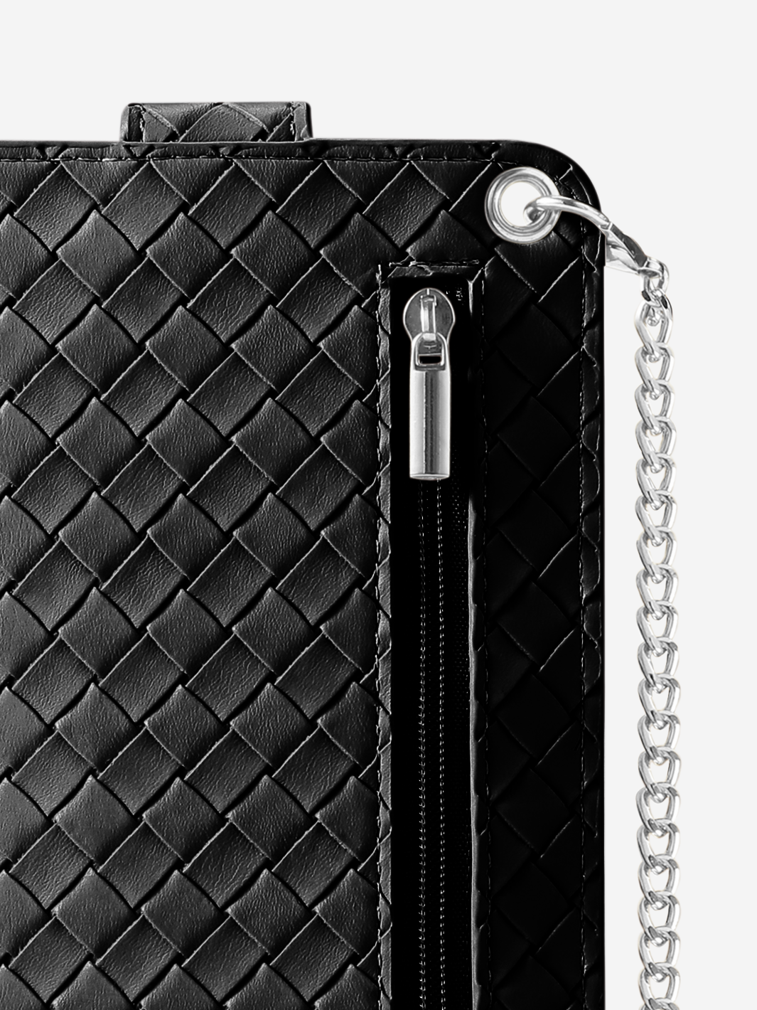 POLA iPhone 12 Mini Detachable Woven Leather Zipper Wallet Case Red