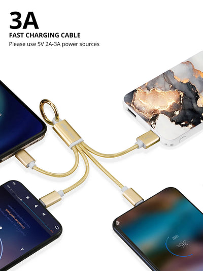 Charging multiple devices on powerbank 3 in 1 gold braided charging cable