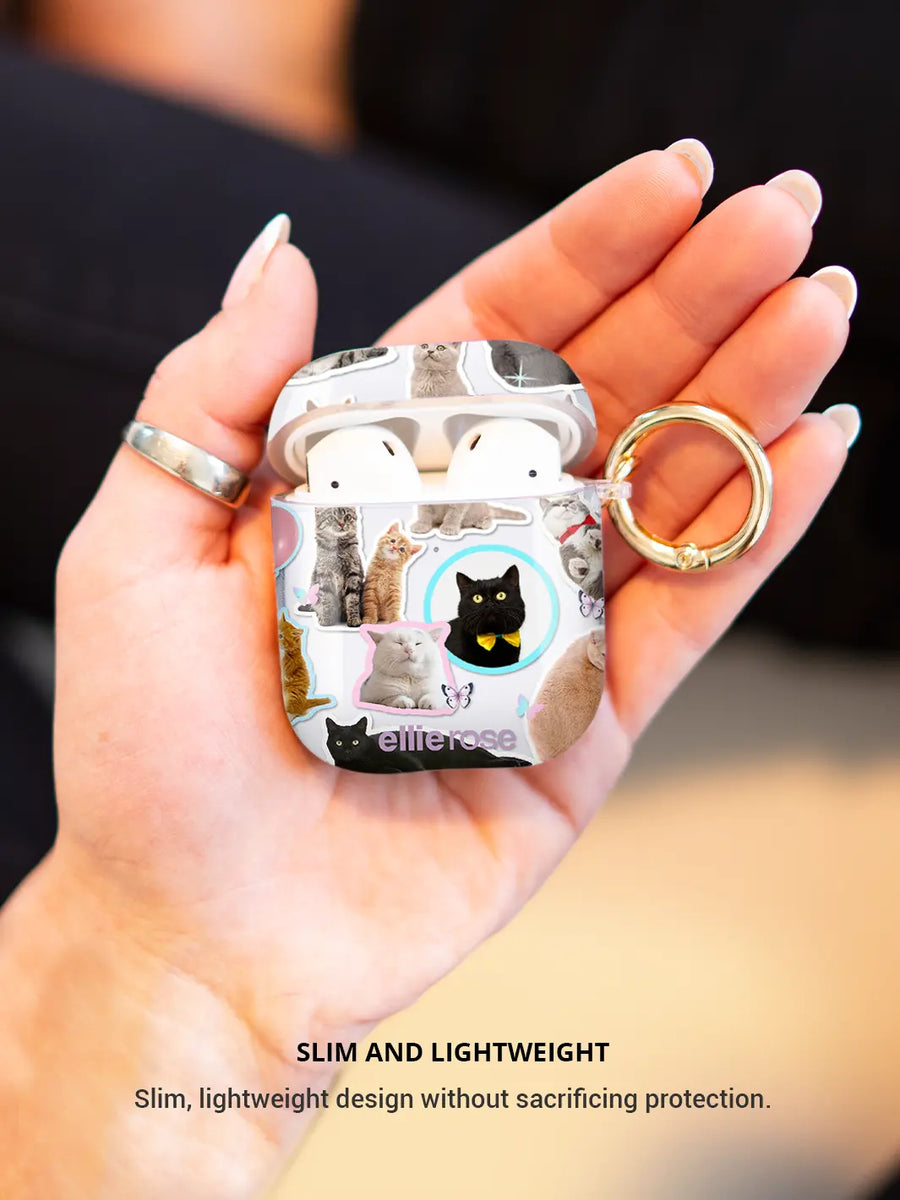 Slim and lightweight meow baby airpods case with metal ring on hand