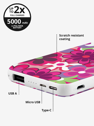 Groovy Floral power bank slim design with scratch resistant coating and overcurrent protection