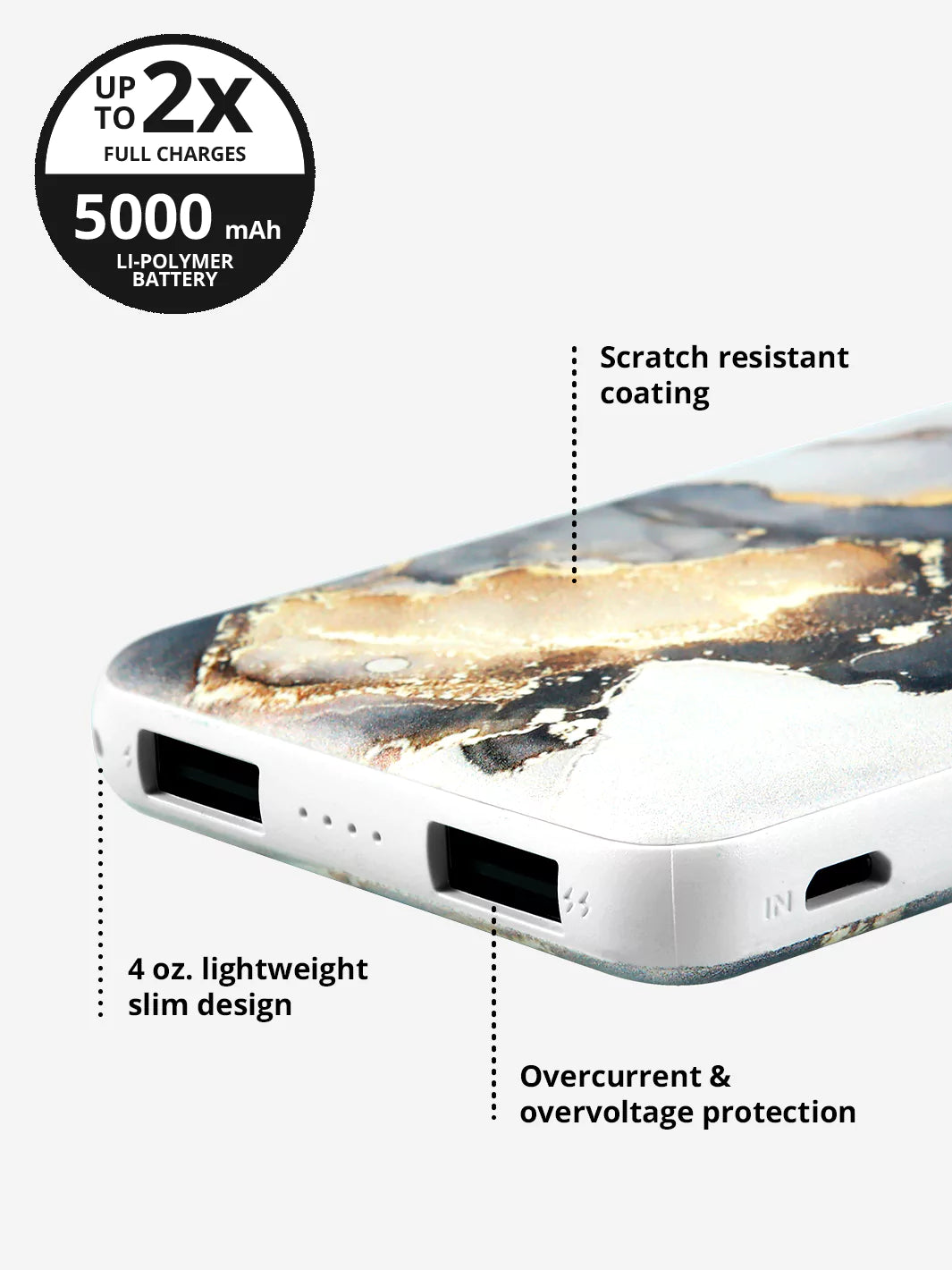 Mercury marble power bank slim design and protection