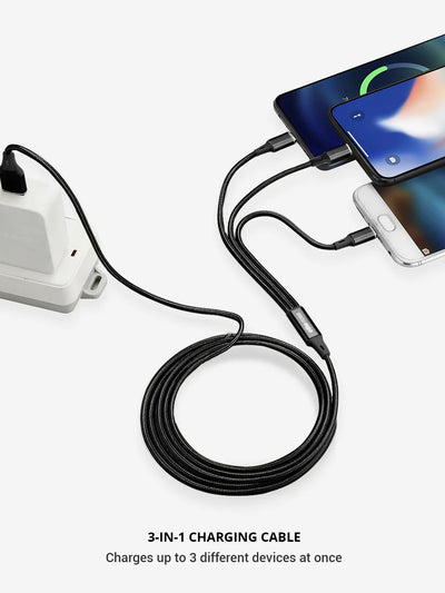 Charging multiple devices using Black 3 in 1 Charging cable