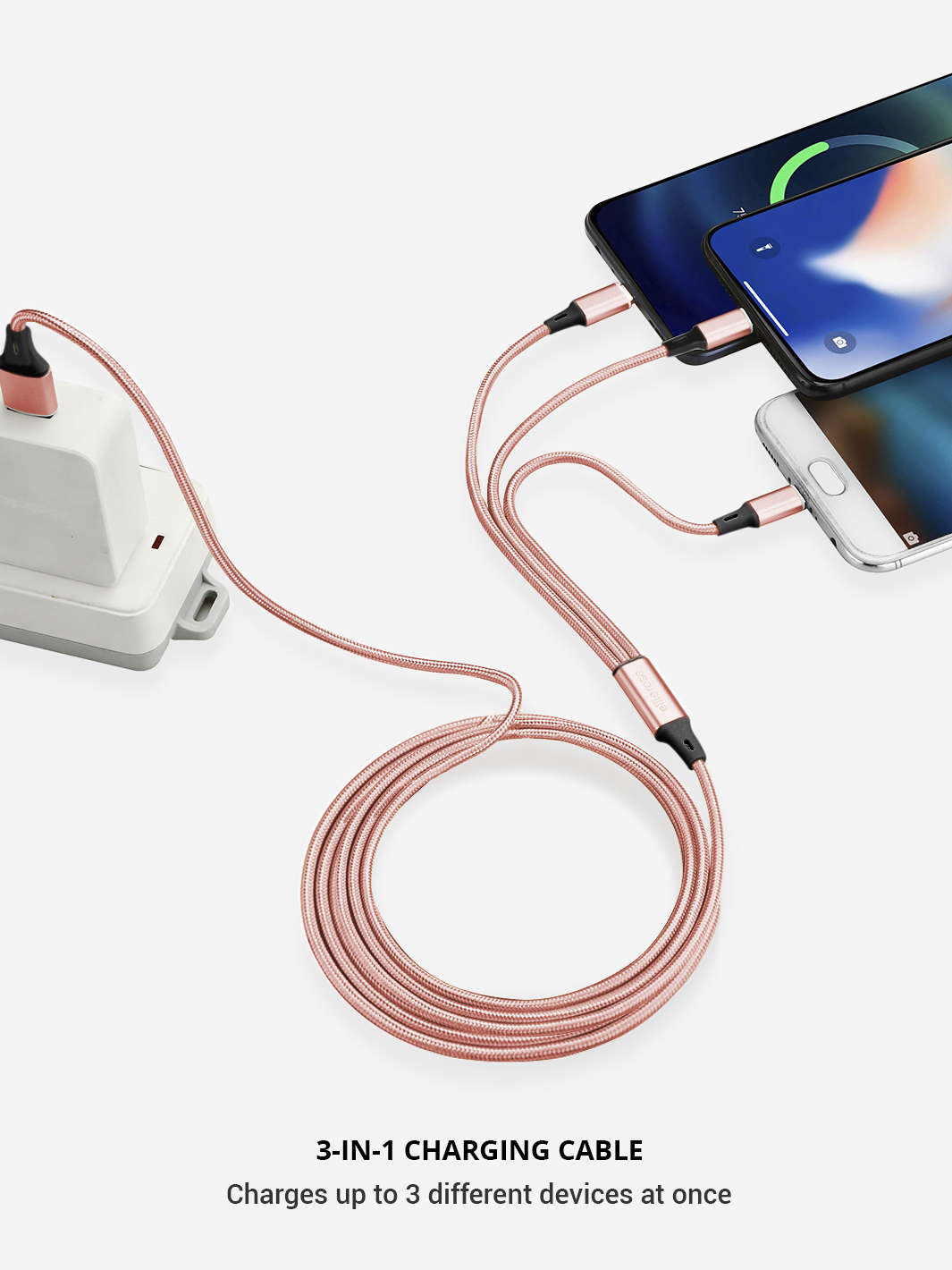 Rose Gold 3-in-1 Charging Cable (USB A) - 2 PACK