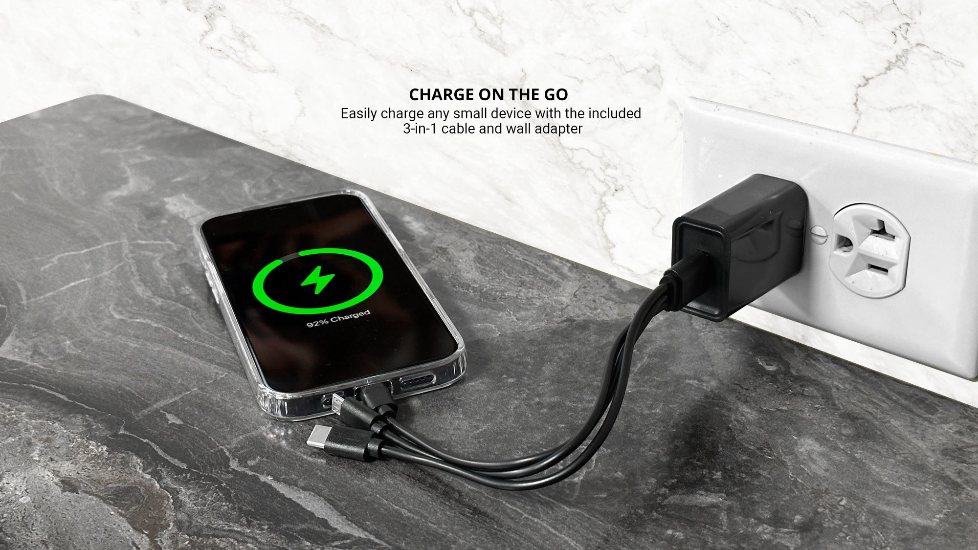 Charing an iphone using black 3in1 charging cables