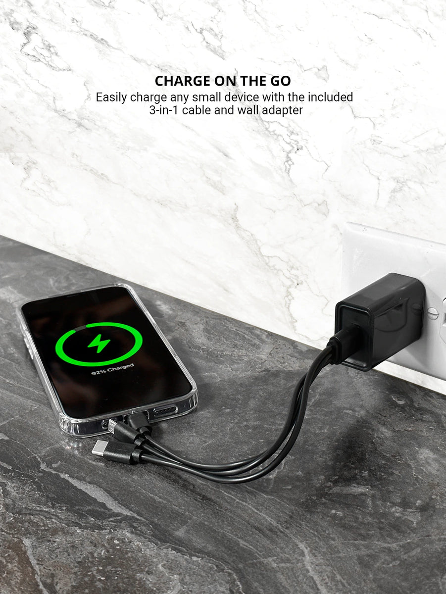 Charing an iphone using black 3in1 charging cables