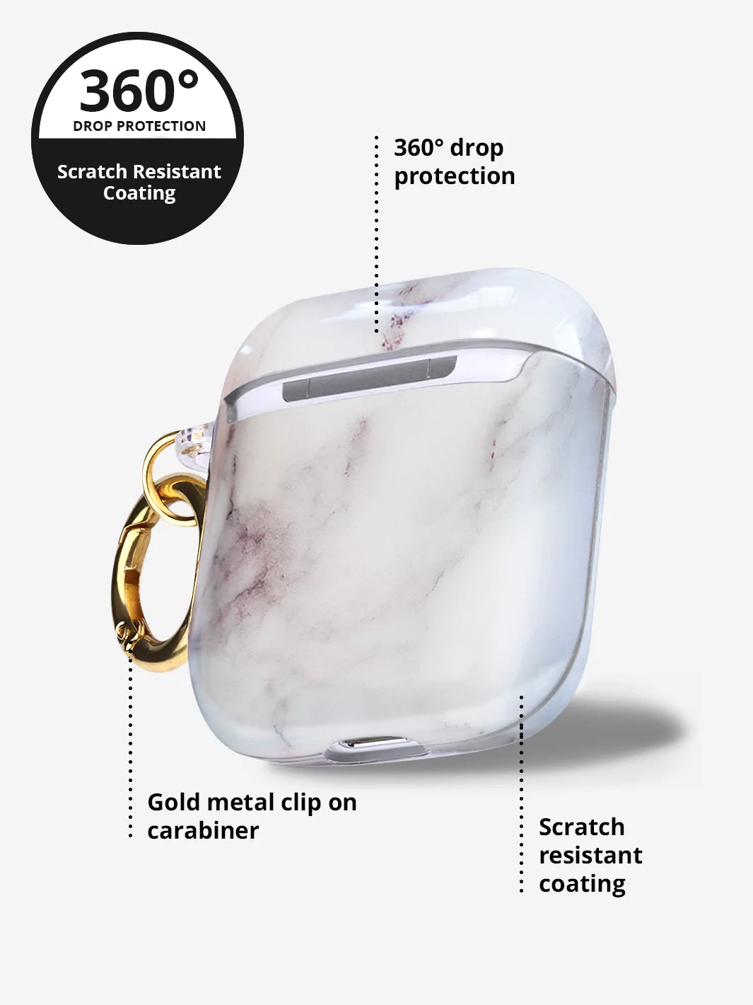 White Marble airpods case with protection description