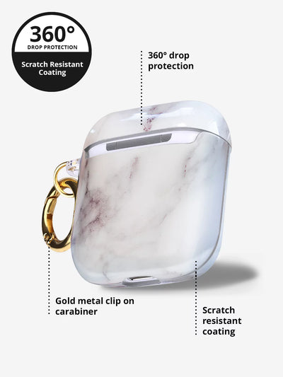 White Marble airpods case with protection description