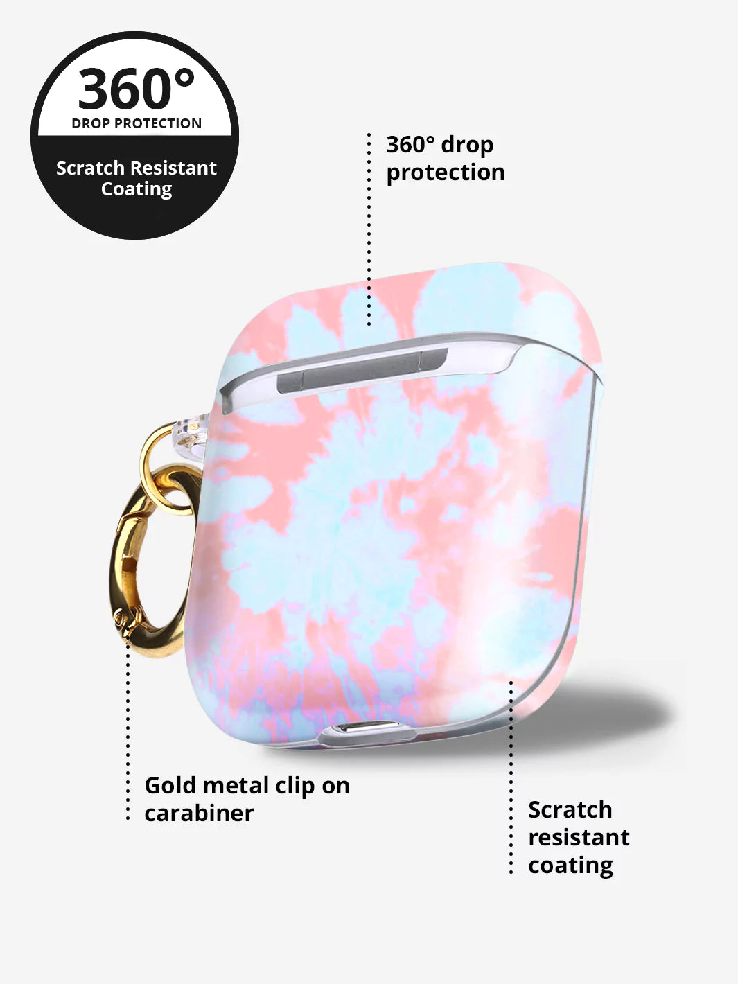 Pink and blue Tie Dye airpods case protection description