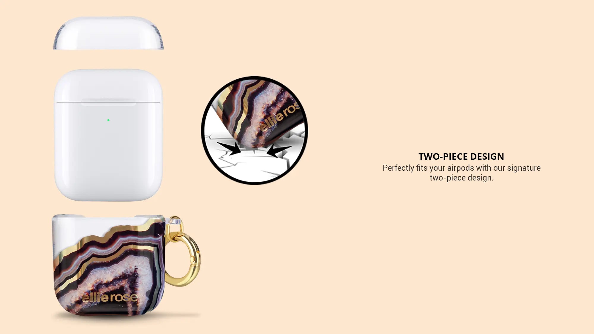 Showing 2 piece design black agate airpods case with gold ring