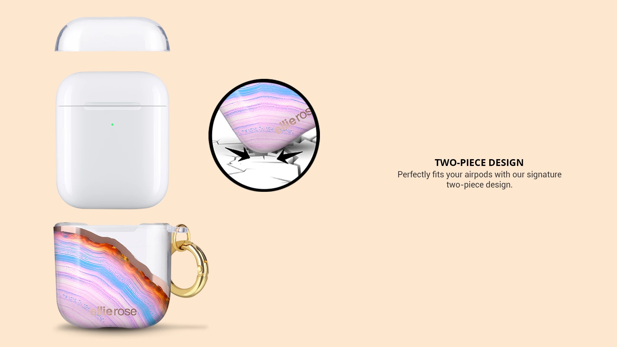 Candy agate airpods case with gold ring two piece design