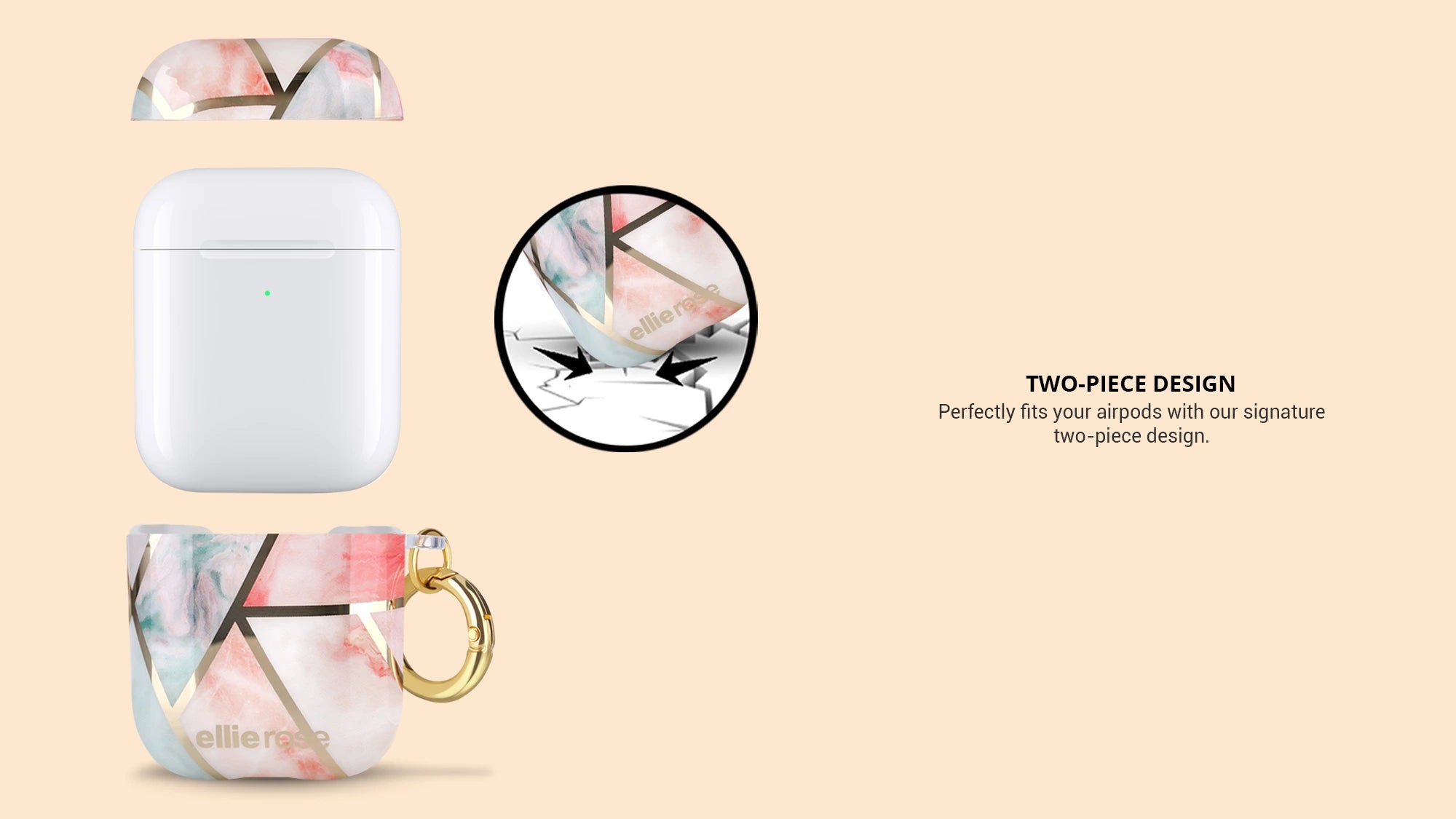 Two price design peachy green airpods case with gold ring