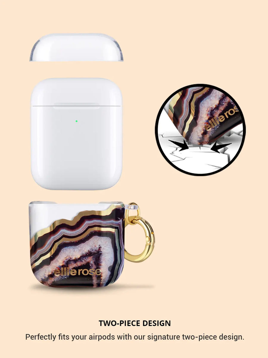 Showing 2 piece design black agate airpods case with gold ring