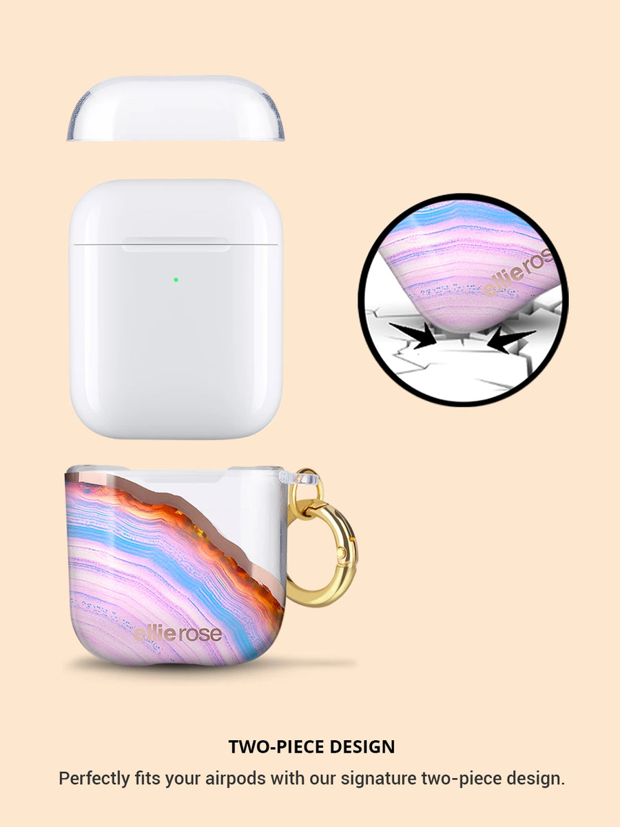 Candy agate airpods case with gold ring two piece design