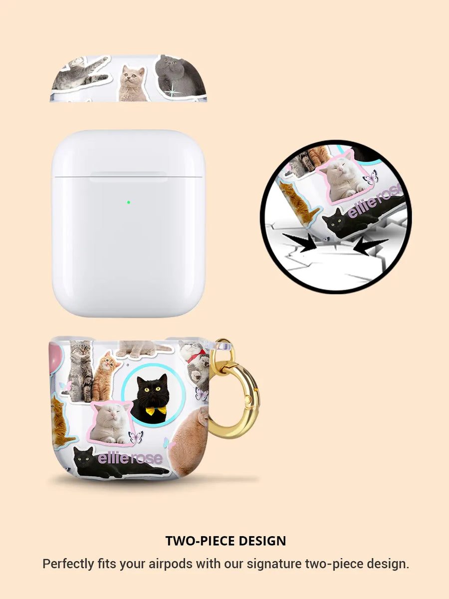 Showing two piece design meow baby airpods case with metal ring