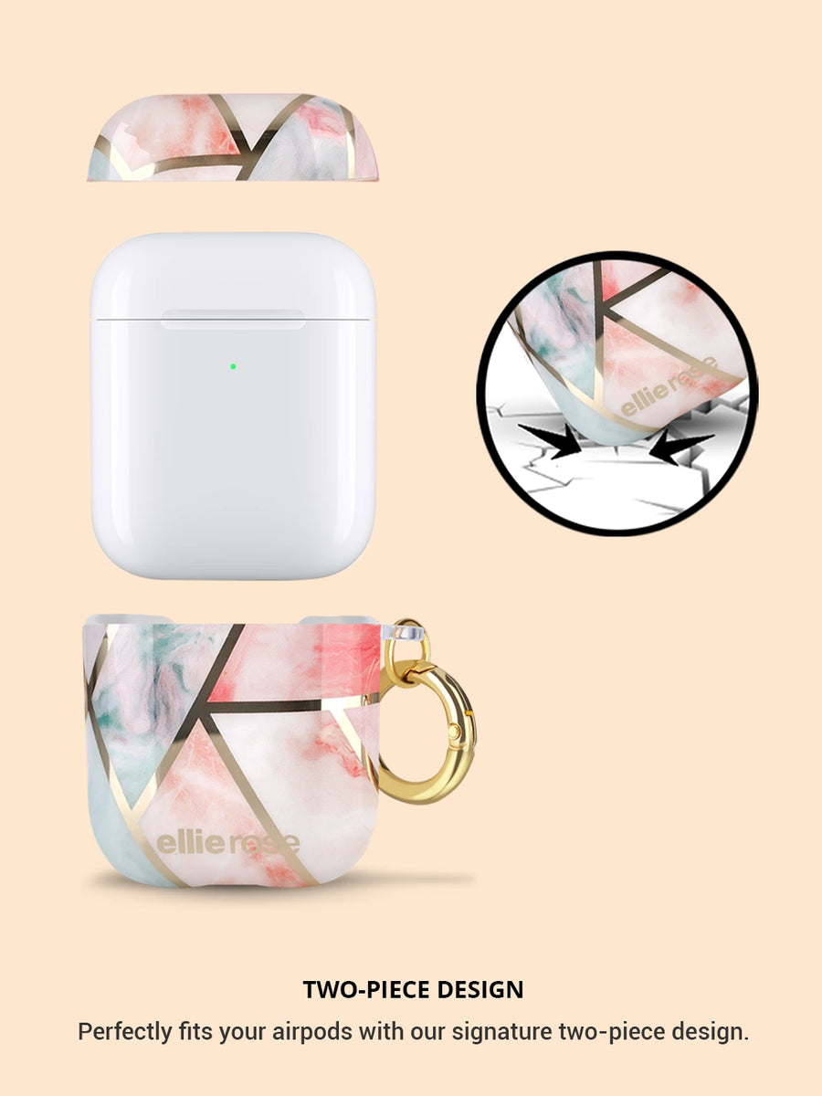 Two price design peachy green airpods case with gold ring