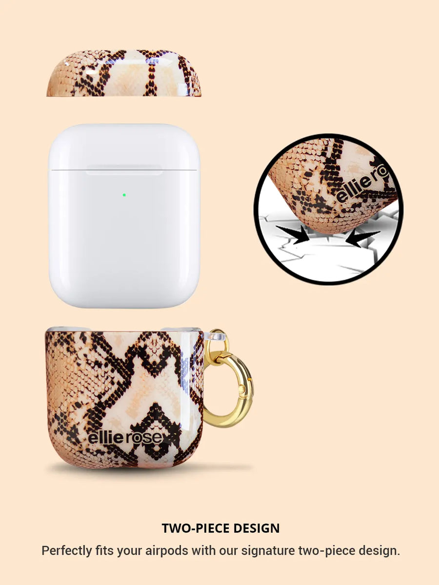 Showing 2 piece design of snakeskin airpods case