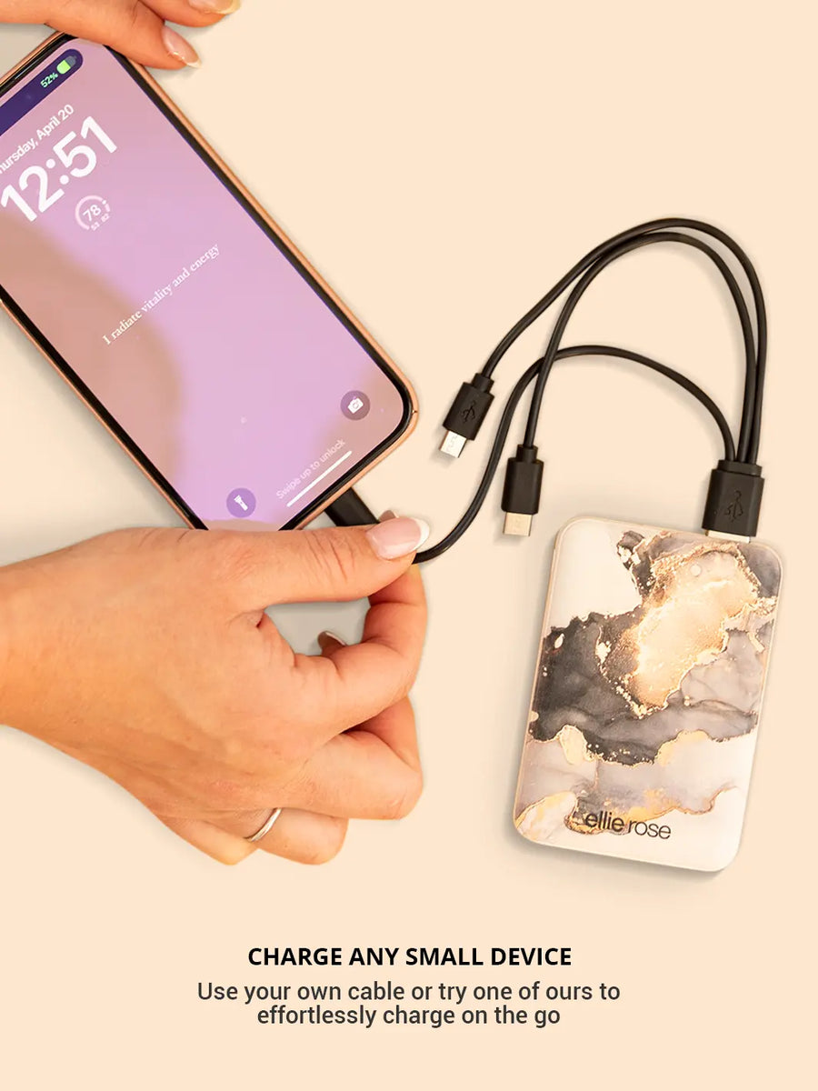 Mercury marble powerbank charging an iphone