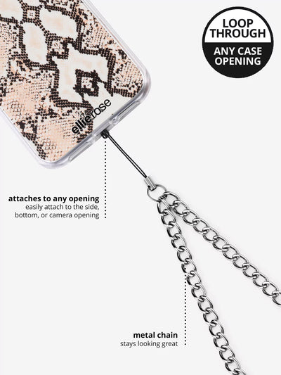 Silver phone wristlet charm detachable silver metal ring and high quality acrylic design with iPhone snakeskin design